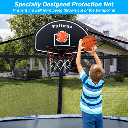 Trampoline Basketball Hoop, Basketball Hoop for Trampoline Fits for 25Mm Straight Pole & Curved Pole, Trampoline Basketball Hoop Attachment with Protective Net,Mini Ball,Pump, Easy to Install