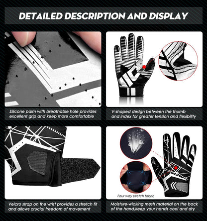Football Gloves Adult Football Receiver Gloves,Enhanced Performance Football Gloves and High Grip Football Gloves for Adult and Kids