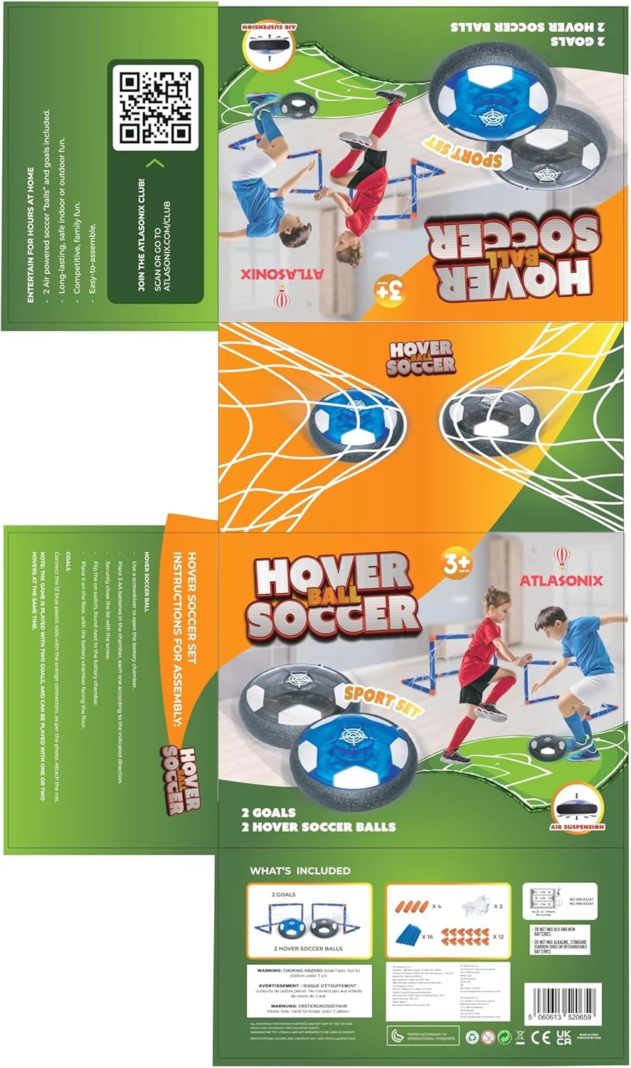 Hover Ball Soccerball Indoor Game, 4-In-1 Floating Disk Toy for Active Play, Ages 3-12, 2 Balls with 2 Goals