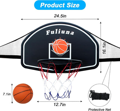 Trampoline Basketball Hoop, Basketball Hoop for Trampoline Fits for 25Mm Straight Pole & Curved Pole, Trampoline Basketball Hoop Attachment with Protective Net,Mini Ball,Pump, Easy to Install