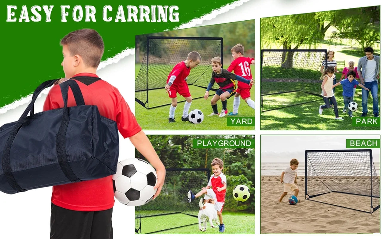 Set of 2 Portable Soccer Goals for Kids & Youth, Practice Soccer Net Soccer Training Equipment for Backyard Fun & Training
