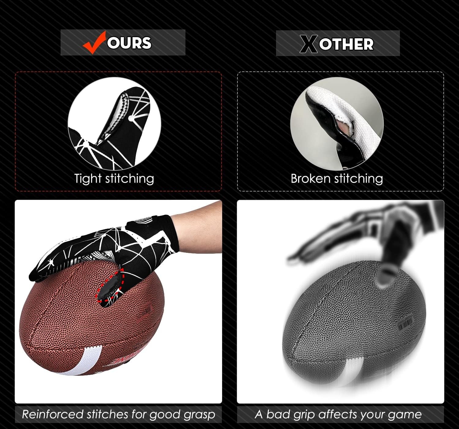 Football Gloves Adult Football Receiver Gloves,Enhanced Performance Football Gloves and High Grip Football Gloves for Adult and Kids